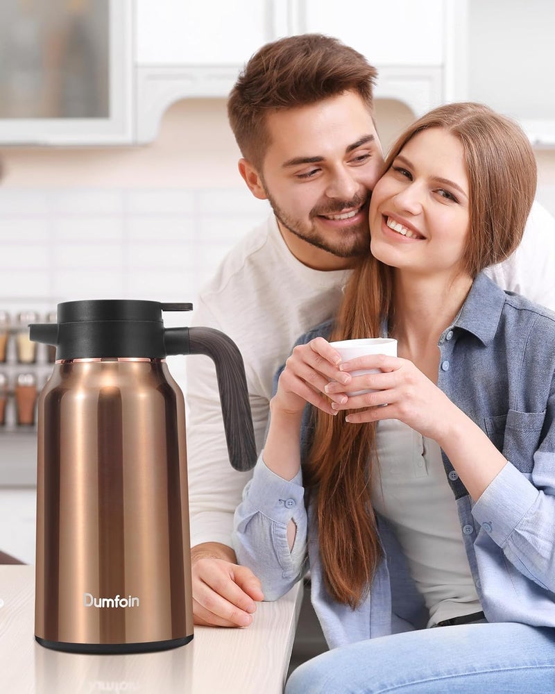 Dumfoin Carafes for Hot Liquids 70 oz - 12 Hour Stainless Steel Thermal Coffee Carafe-Insulated Coffee Carafes For Keeping Hot/Cold Coffee, Tea, Water, Drink Dispenser for Parties(2 gold) - Image 3